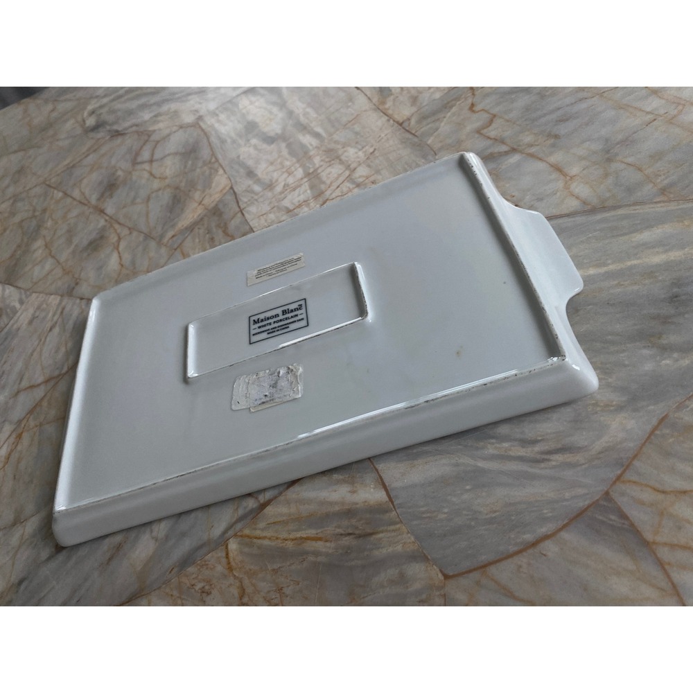 Maison Blanc White Porcelain Rectangular Serving Platter with Handles 11x6.5 - Picture 5 of 10